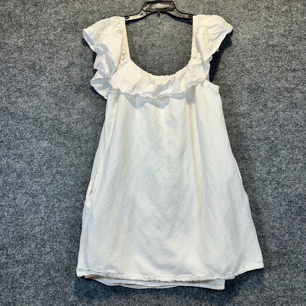 Tommy Bahama Ruffle Mini Dress Womens XS White Linen Blend Coastal Beachy